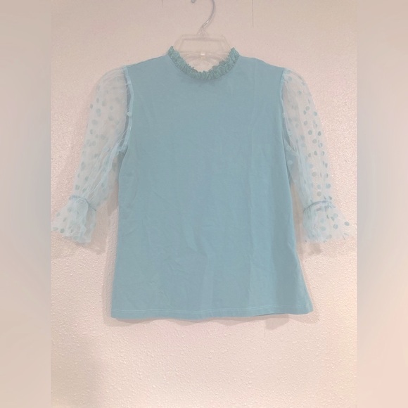 NWOT Shein pastel green blouse with puffy polka dot bubble sleeves - Picture 1 of 3